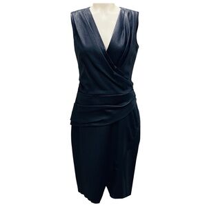 J. MENDEL NAVY SLEEVELESS V-NECK LEATHER COCKTAIL DRESS